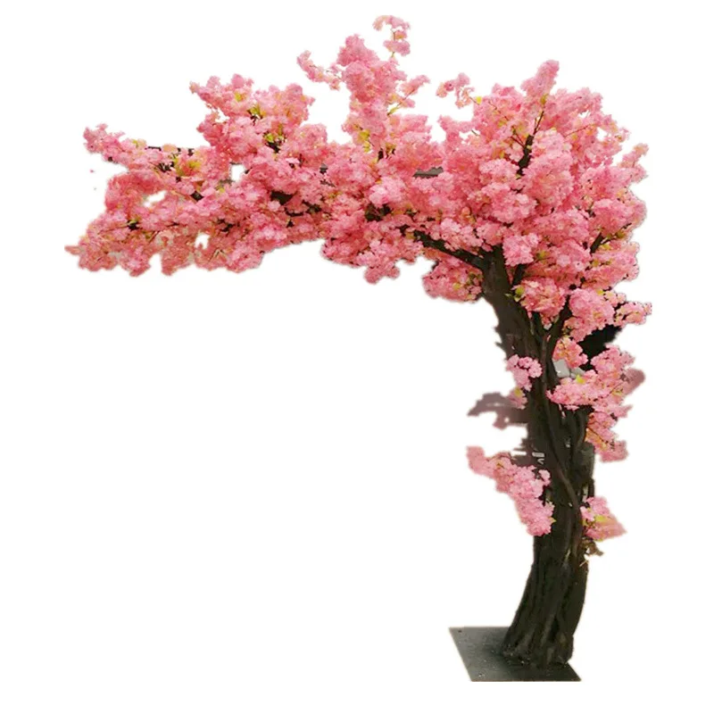 

Customized 2m pink lighter wedding curvedoutside plastic art silk artificial cherry blossom tree