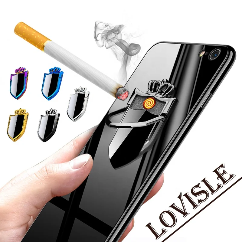 

Multifunctional shield-shaped mobile phone holder buckle charging electronic lighter windproof creative USB cigarette lighter