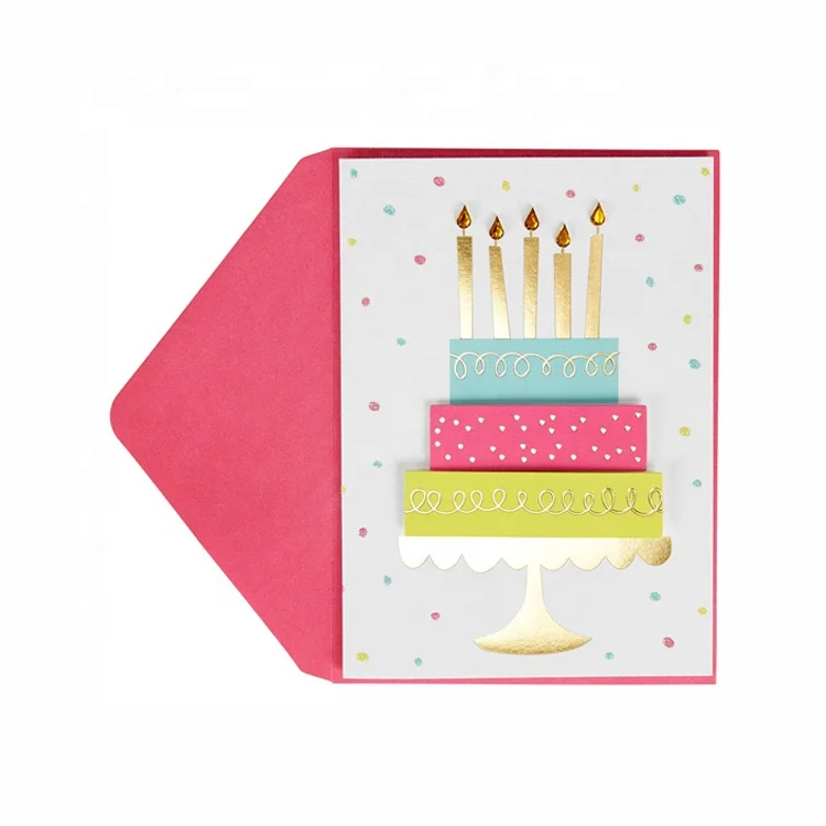 

Fashion Birthday Cake 3D Handmade Cards Gold Foil Birthday Greeting Cards