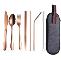 

8 Piece Reusable Travel Utensils Silverware with Case, Stainless steel Portable Flatware Camping Cutlery Set With Metal Straw