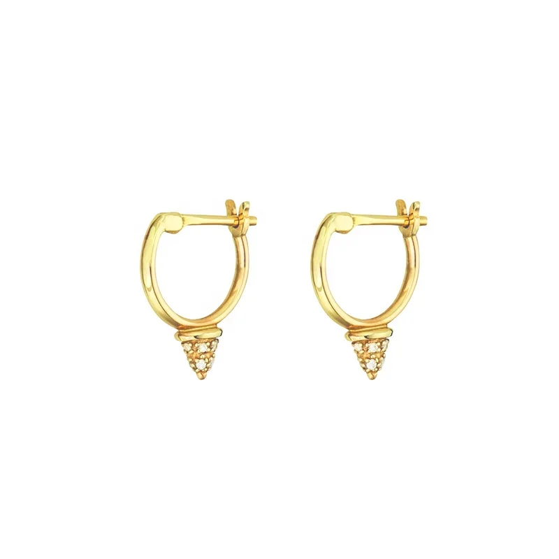 

2020 New Trendy 925 Sterling Silver Hoop Huggie Earrings CZ Paved Spike Charm Earrings For Women, Gold and silver