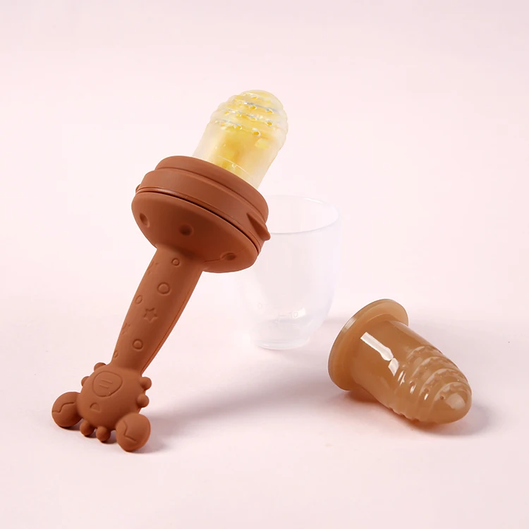 

Silicone baby pacifier pouches baby feeding pacifier crab shape baby food feeder pacifier infant fruit teething toy, Natural