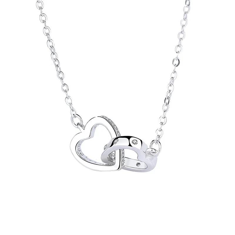 

Women Platinum/Rose Gold 925 Sterling Silver Double Heart Shaped Jewelry Pendant Necklace 925 Sterling Silver