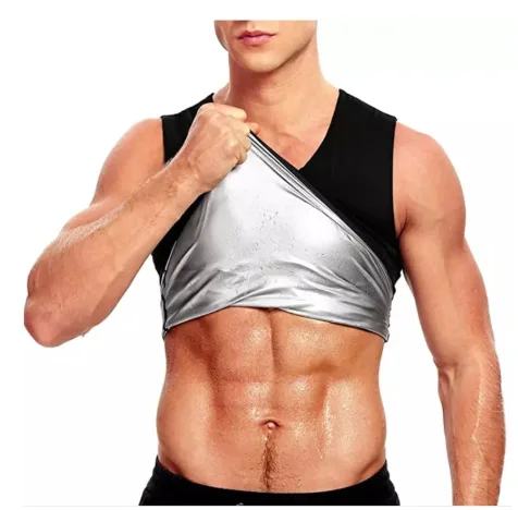 

Men's Sports Body Sweat Top Painted Silve Men's SweatShirt Body Sauna Vest, 2 in 1 with black&yellow