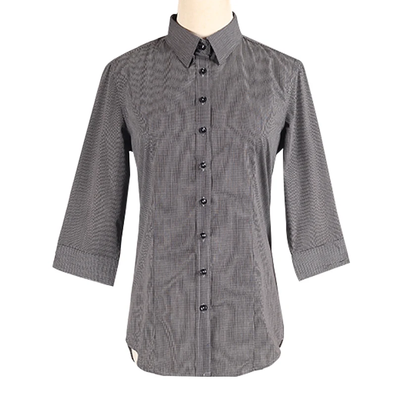 

hot sell high quality MOQ 1pc gray half Sleeve women plaid blouse
