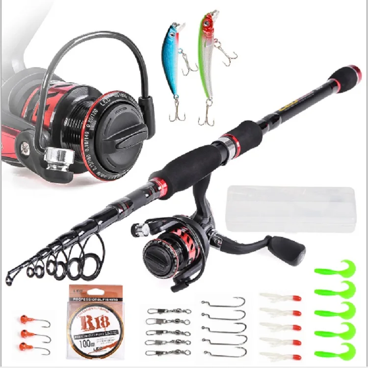

Telescopic Fishing Rod and Reel Combos Spining Fishing Gear Organizer Pole Sets with Line Lures Hooks, Pictures