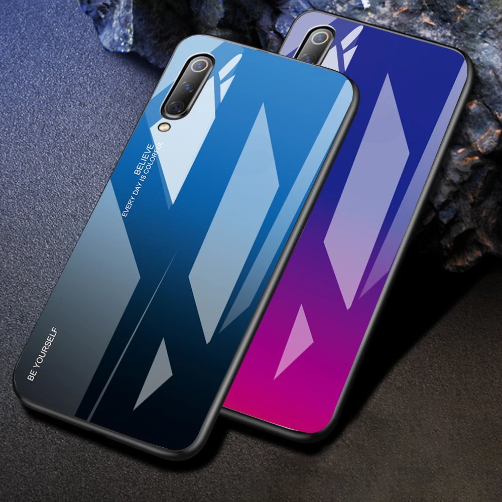 

Wholesale Luxury Anti-Scratch TPU Bumper Gradient Tempered Glass Back Cover Mobile Phone Case For Xiaomi For Mi 9 SE 9SE For Mi9