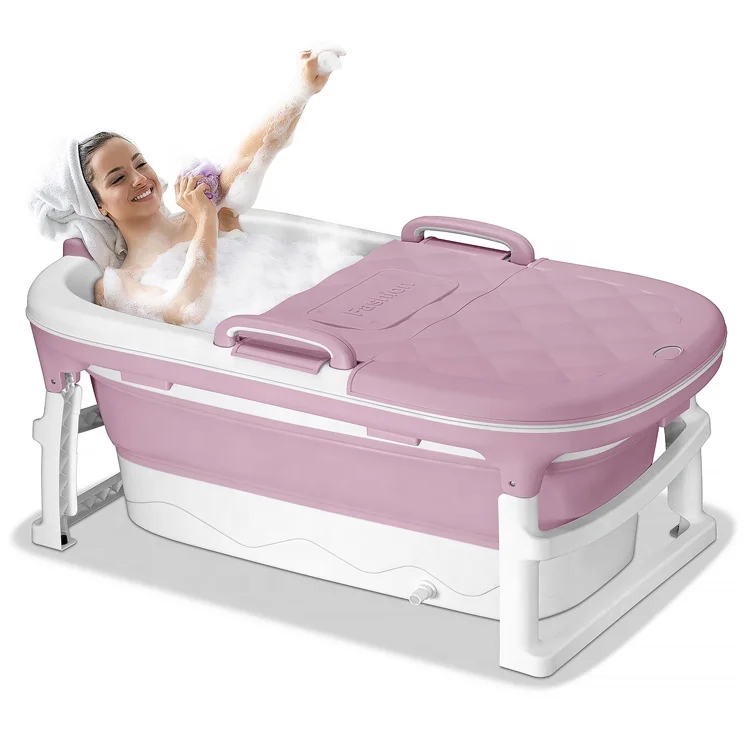 

USA Free Shipping 137CM Freestanding Large portable folding bathtub Adult Baby Foldable Bath Bucket, Pink