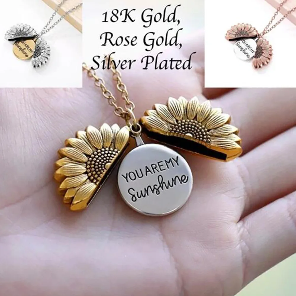 

Fashion Gold Sunflower Pendant Necklace Stainless Steel Carved Custom Jewelry Necklace