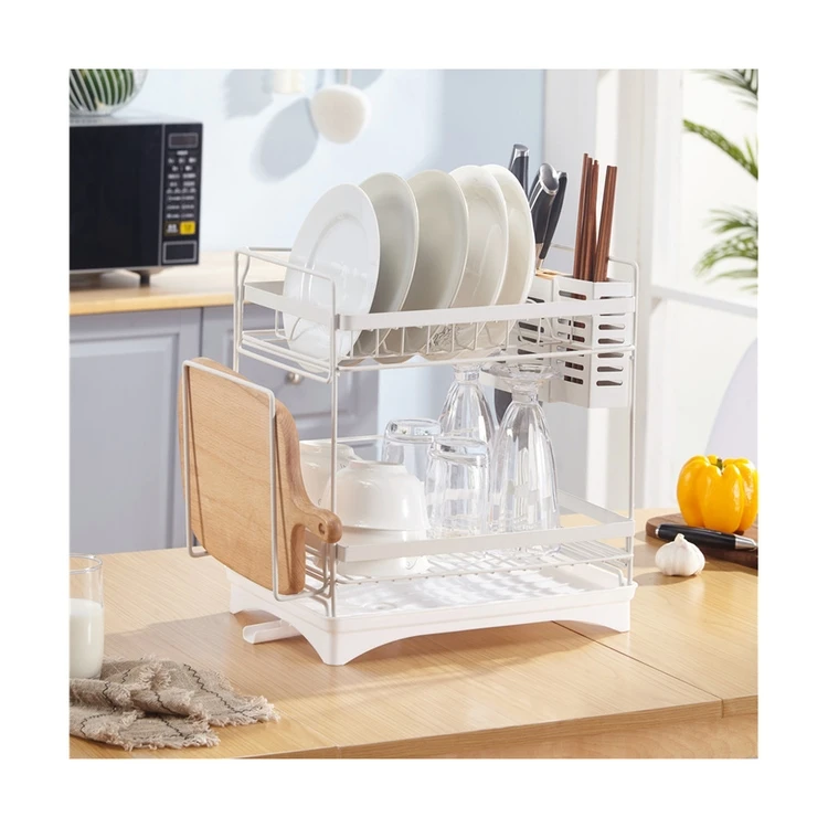 

2021 Factory Price Newest Kitchen Stainless Steel Double-layer Dish Rack, White