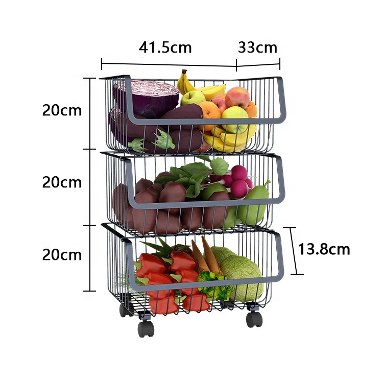 

Rotating Shelf 360 Degree Baskets Fruit Multipurpose 2/3/4/5 -Tier Kitchen Vegetable Metal Storage Rack With Wheels, Black