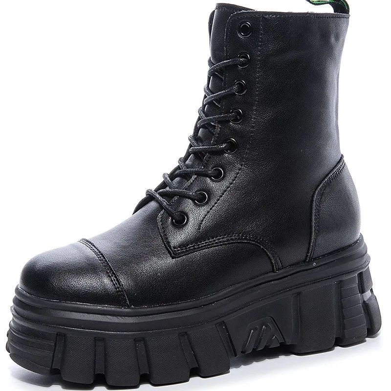 

Dropshipping Custom Logo Fashion Platform Women Autumn Black Motorcycle Boots Waterproof Thick Heel Shoes