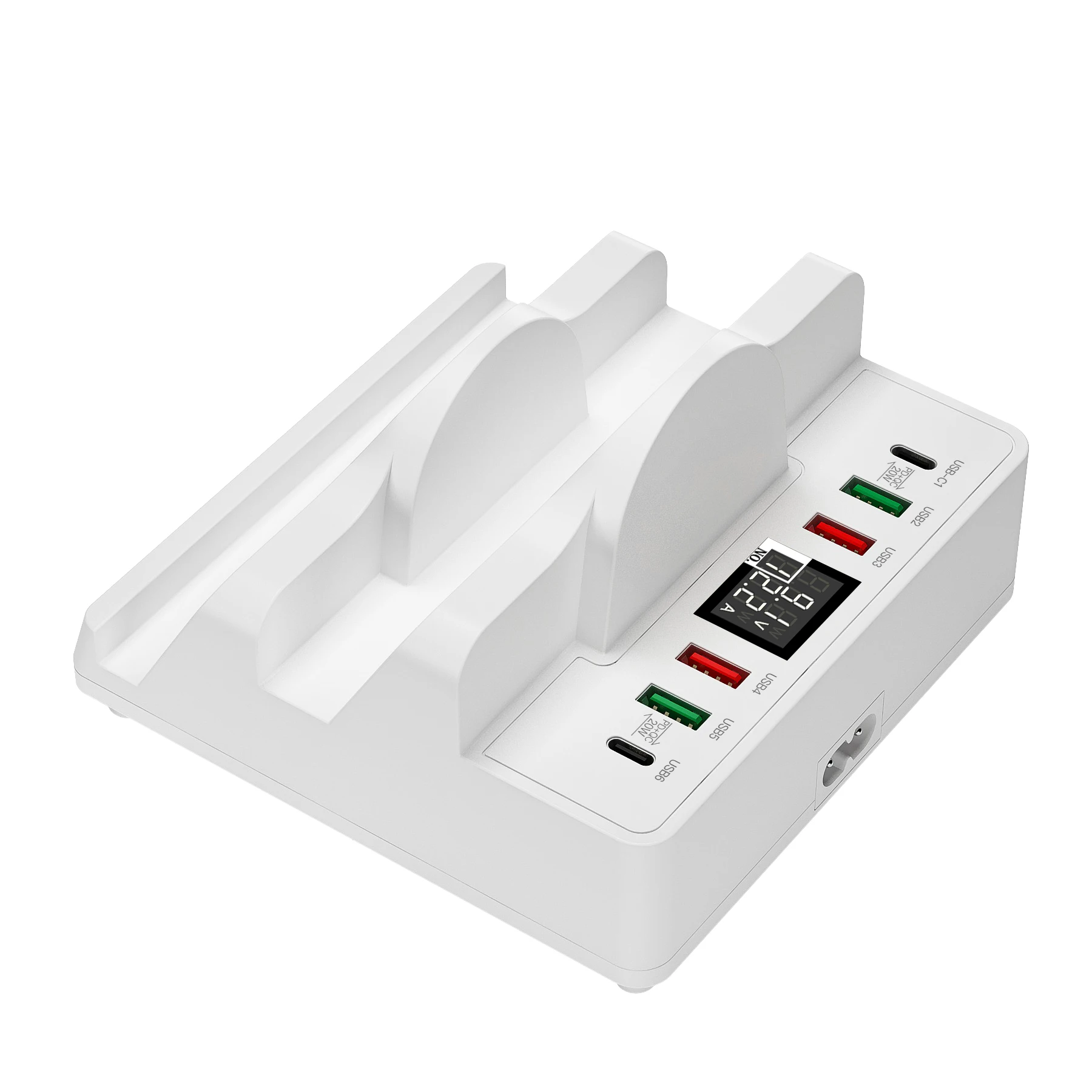 

7 In 1 Multi Cell Phone 4 Port Usb 1 Type-c Charger Stand 65w For Apple Devices And All Mobile Phone Wireless Charging Station
