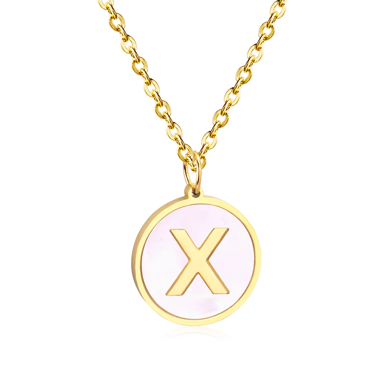 

Letter X Shell Pendant Necklace Stainless Steel 24 letter Jewelry Necklace For Women Men Wholesale Price