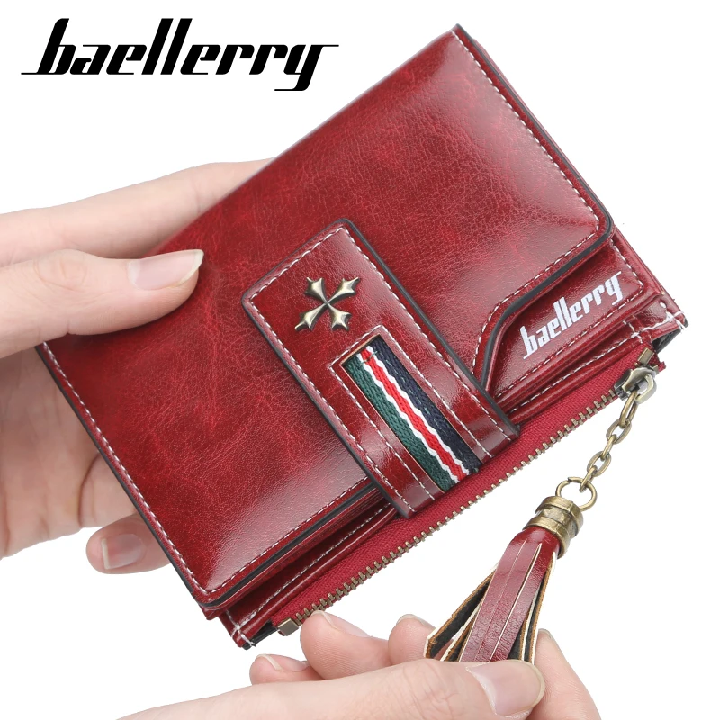 

Baellerry Brand 1636 Vintage Leather Women Wallet Hasp Small Zipper Coin Pocket Purse Tassel Cross Fashion Card Holder Money Bag, 7 colors