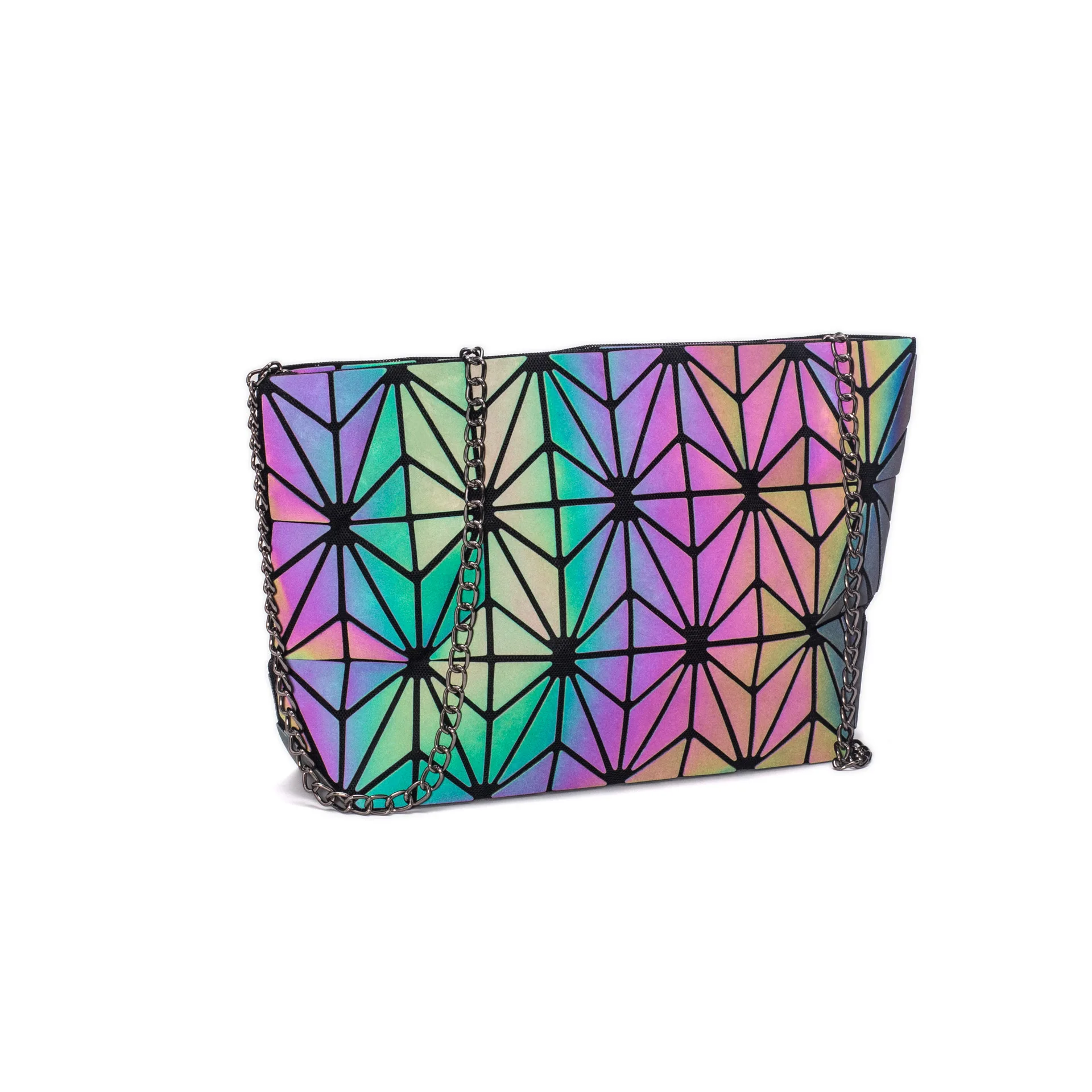 

AMIQI Wholesale women fashion evening geometric flash reflective rhombus luminous clutch bag Handbag