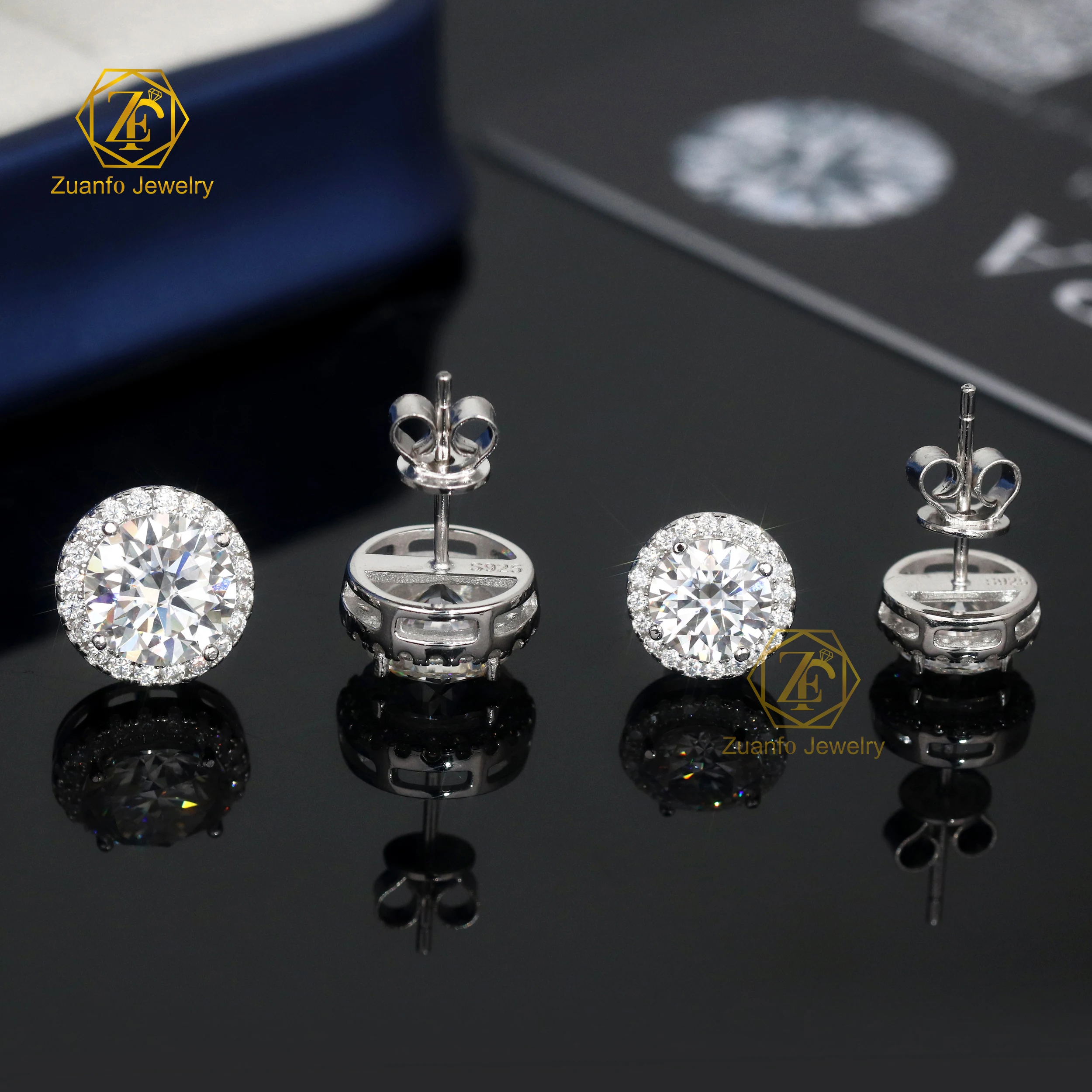 Fine Jewelry Push Back Women Luxury 18K Gold Plated 925 Sterling Silver Iced Out VVS Moissanite Diamond Halo Stud Earrings