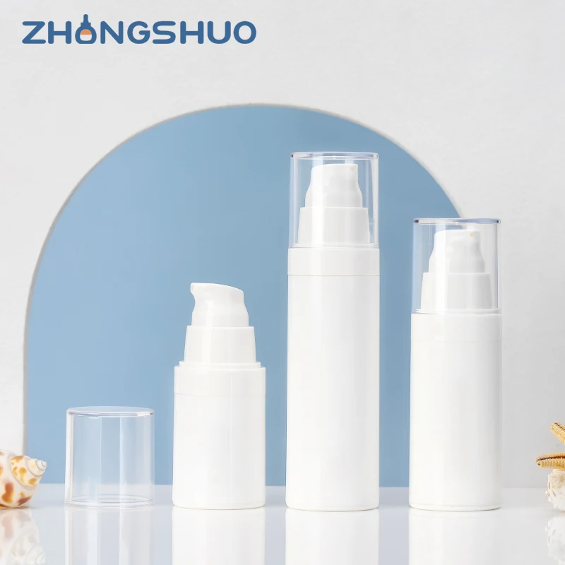 

cosmetic luxury airless lotion bottle 15ml 30ml 50ml white airless pump bottles sets with lid for skin care packaging