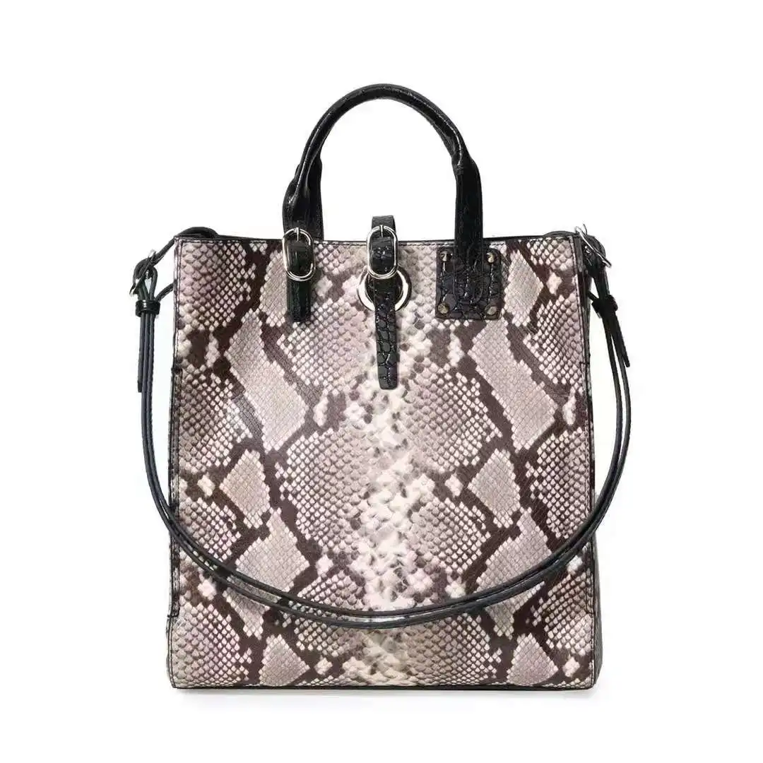 

Fashion Snake Skin Women Shoulder Handbag Totes Genuine Leather Exotic Style Shoulder Bag