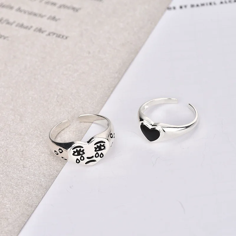 

Creative Crying Heart Rings Korean Fashion Face Ring for Women Girls Resizable Ring Bar Night Club Jewelry, Picture shows