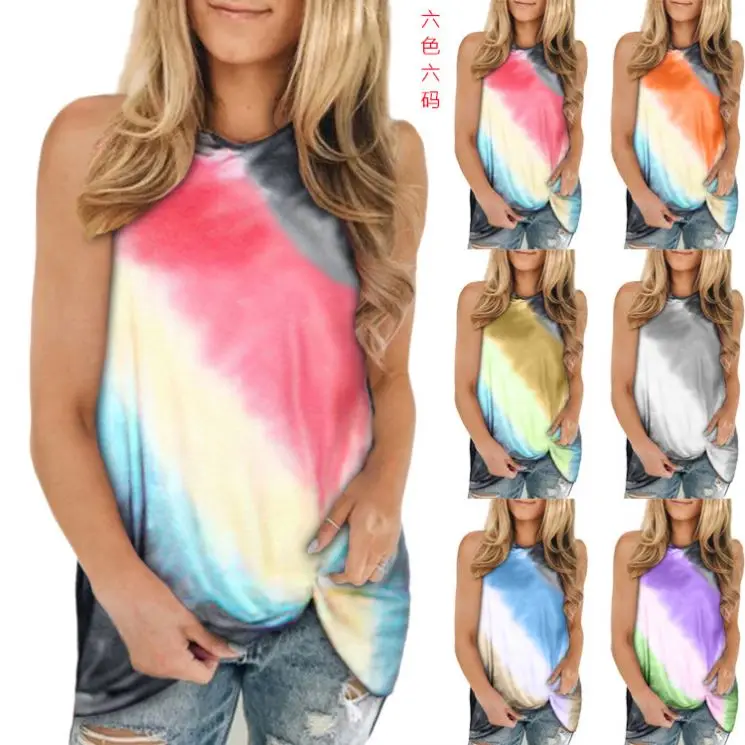 

Factory Price Casual Women T Shirt Lady Tie Dye Tank Top, As shown