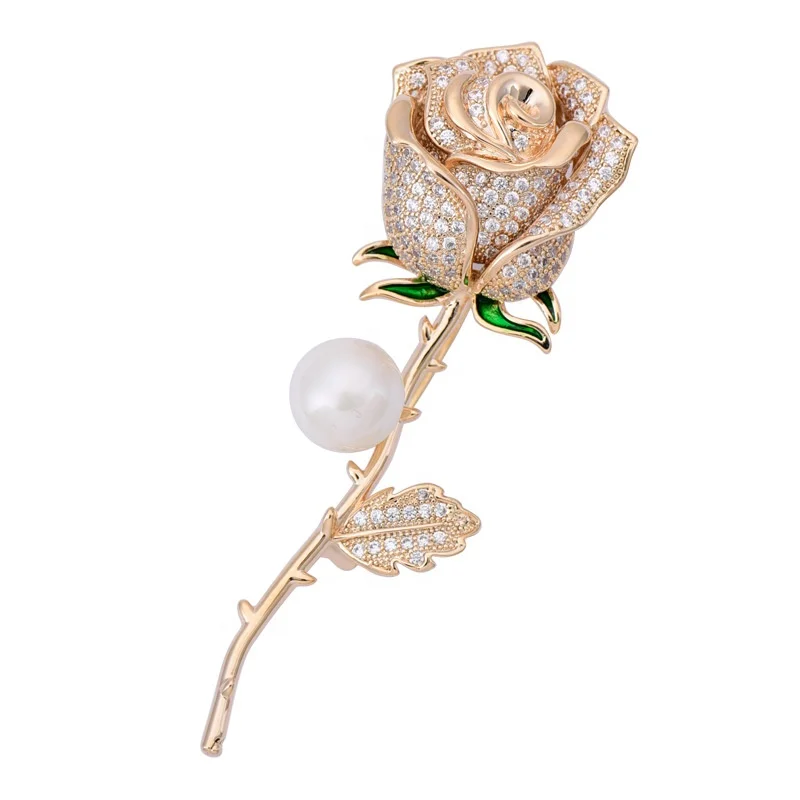 

Version Of Natural Freshwater Pearl Rose Brooch Women's Creative Wild Gold Color Brooch Simple Suit Brooch Ornament