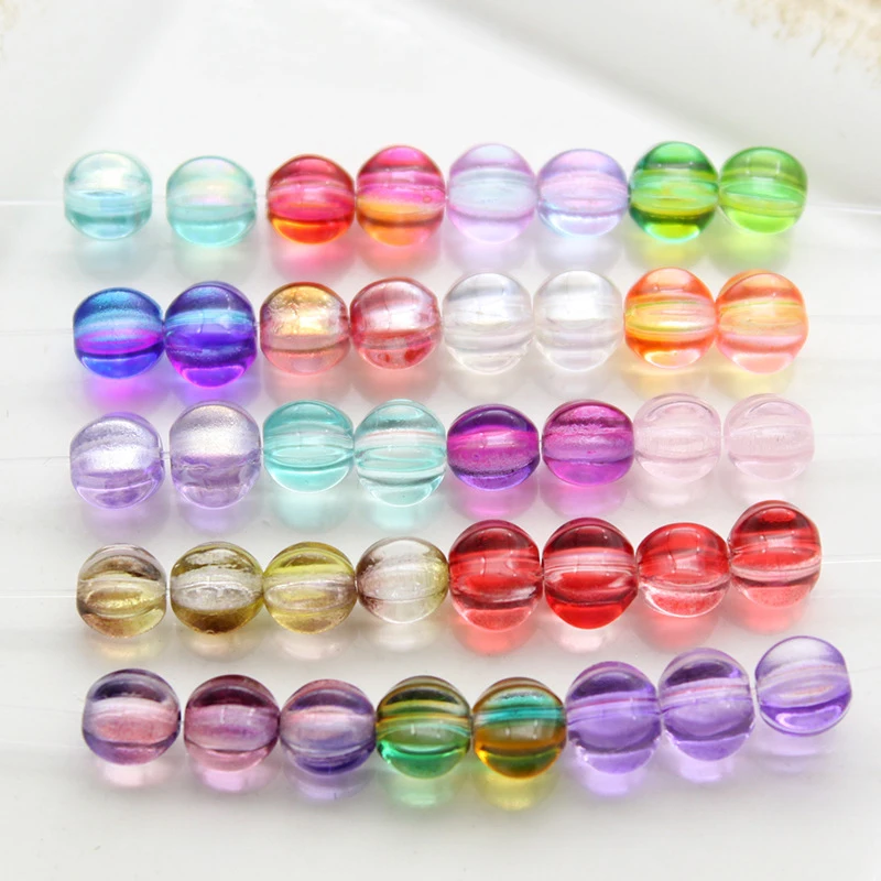 

6mm Mixed Colors Pumpkin Shape Crystal Lampwork Glass beads Diy Crystal Beads Earring Making Gradient Color Lampwork Beads