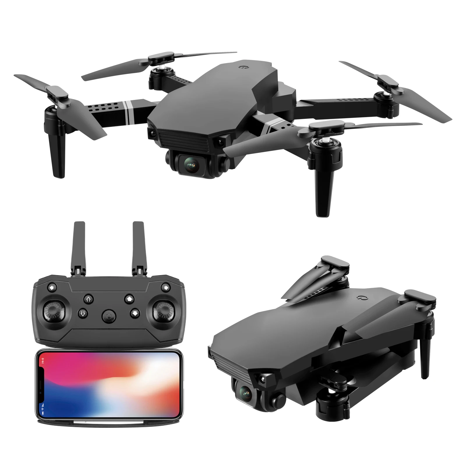 

Remote control drone folding four-axis aircraft HD camera 4K aerial photography aircraft fixed height toy, Black