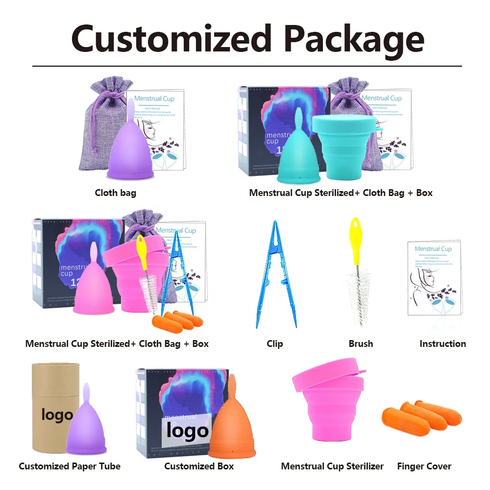 
Silicone Menstrual Cup Set Black Feminine Hygiene Cups&Foldable Esterilizador Copa 