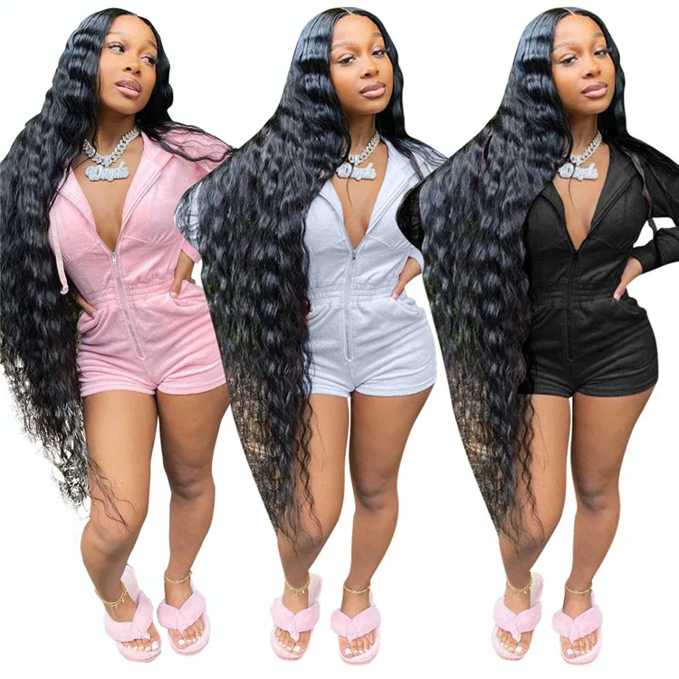 

2021 Hot Ladies One Piece Rompers Hooded Zipper Long Sleeve Autumn Women Short Jumpsuits, Picture
