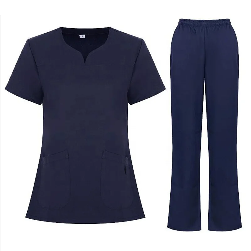 

New Arrivals Nurses Uniforms Sets Comfy Stretchy Scrubs Navy Blue Nursing Uniform, Customized