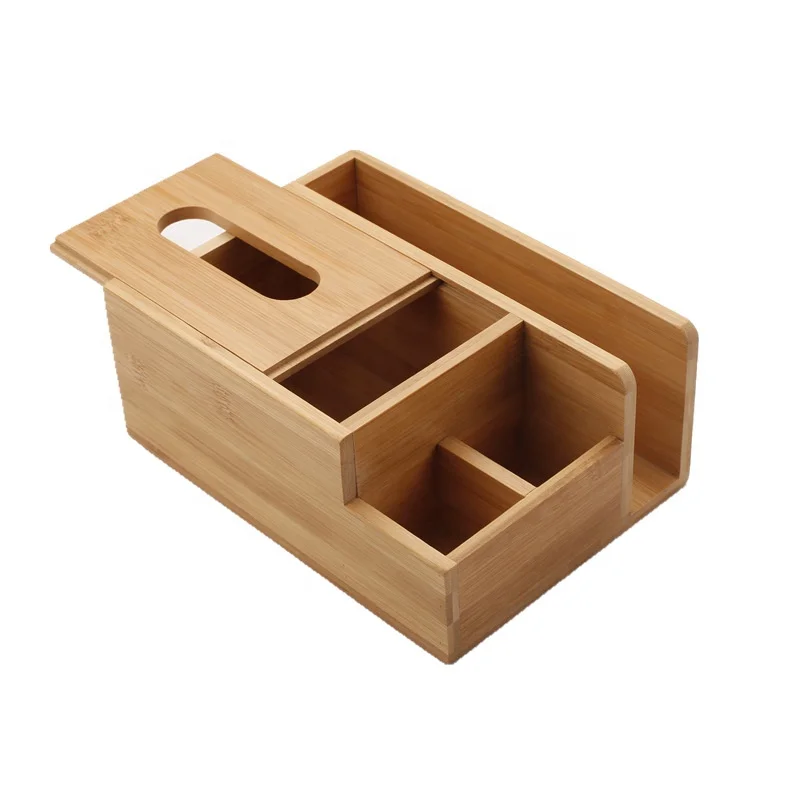 

Rectangle Bamboo Tissue Box Holder Home Office Multifunctional Desktop Organizer Wood Storage Box