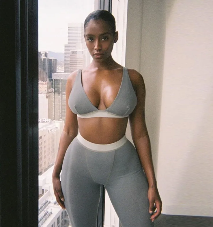

M833 Gym wear ribbed leggings two piece yoga sets women workout fitness clothing