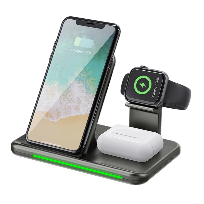 

Dropshipping 4 in1 Charging Station 3 in 1 Multifunction Wireless Charger Fast wireless Charger For I13 Phones, Black white grey