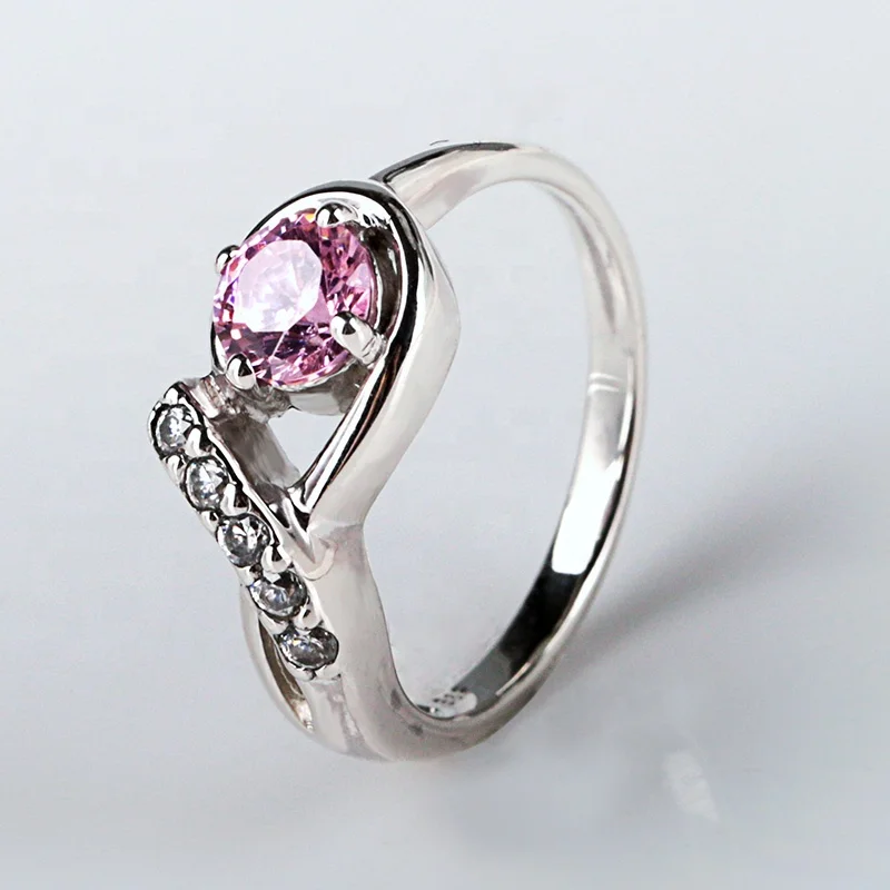 

925 Sterling Silver Round Zircon Promise Ring Anniversary Jewelry for Women, Pink, purple and white