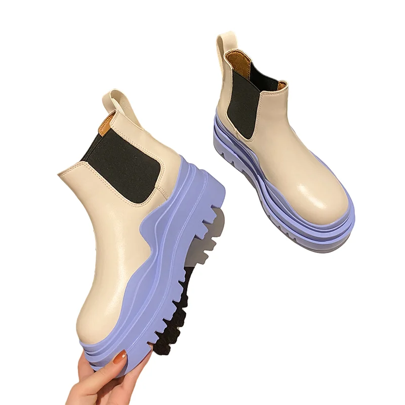 

New Martin Women's British Style Ankle Boots Spring And Autumn Boots Platform Chelsea Women's Boots, Multi colors