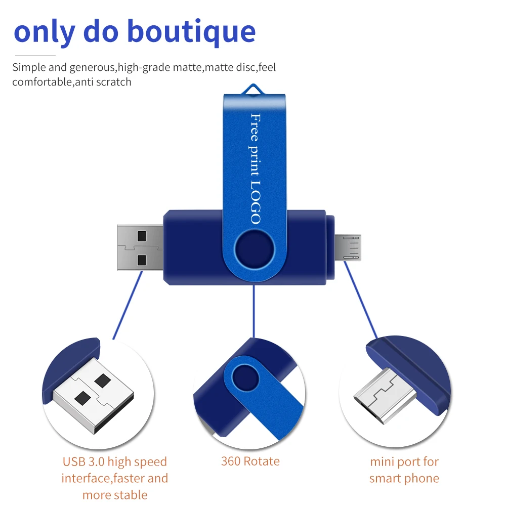 Free Custom Logo Swivel Micro OTG USB Flash Pen Drive 2 in 1 Memory Stick For Mobile Phone PC - ANKUX.COM