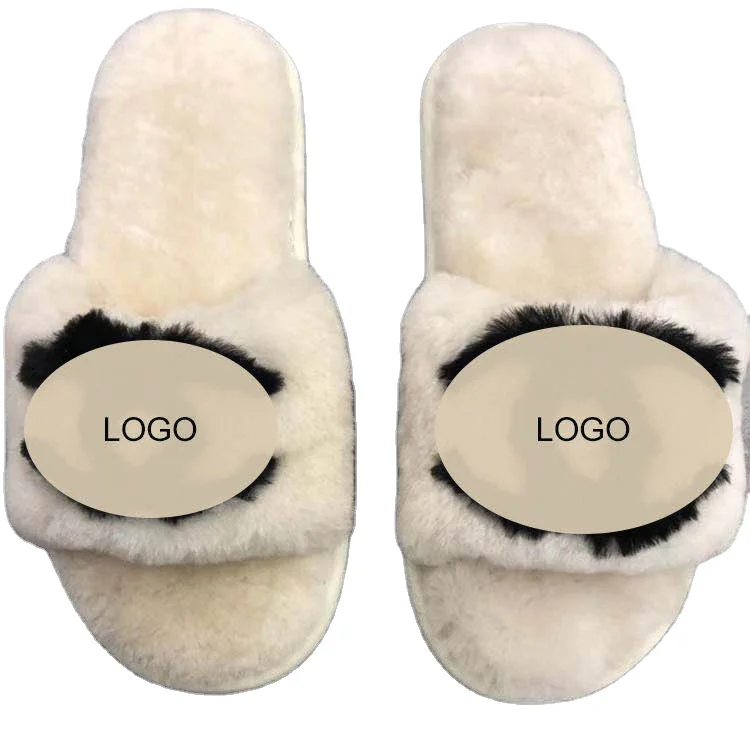 

Factory Direct Wholesale comfortable women blue fur slide sandals sheep skin slide slippers, Customized color