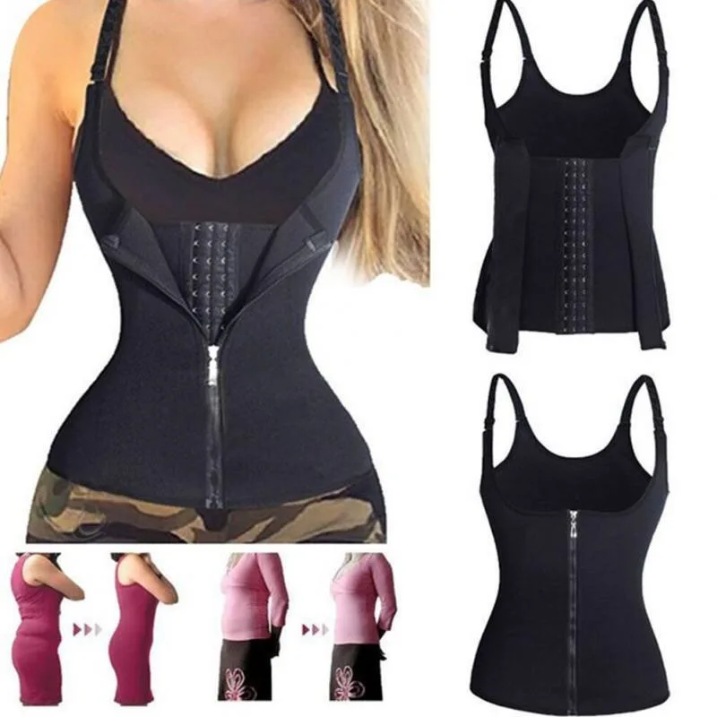 

Clip and Zip Waist Trainer Corset Women Neoprene Workout Sweat Vest Body Shaper, Black