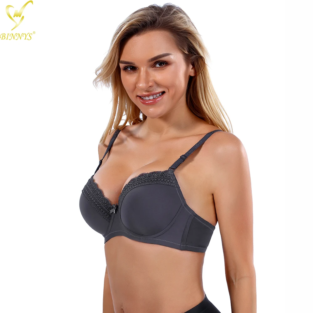 

BINNYS Breathable nylon solid with lace ladies bra