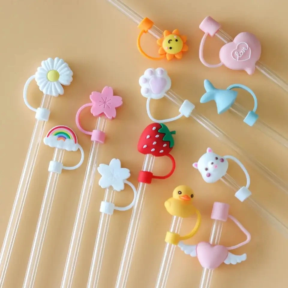 

Beautiful 1PCS Cartoon Silicone Straw Tips Creative Straw Cover Drinking Dust Splash Proof caps Plugs 6-8mm Straw Sealing Tools