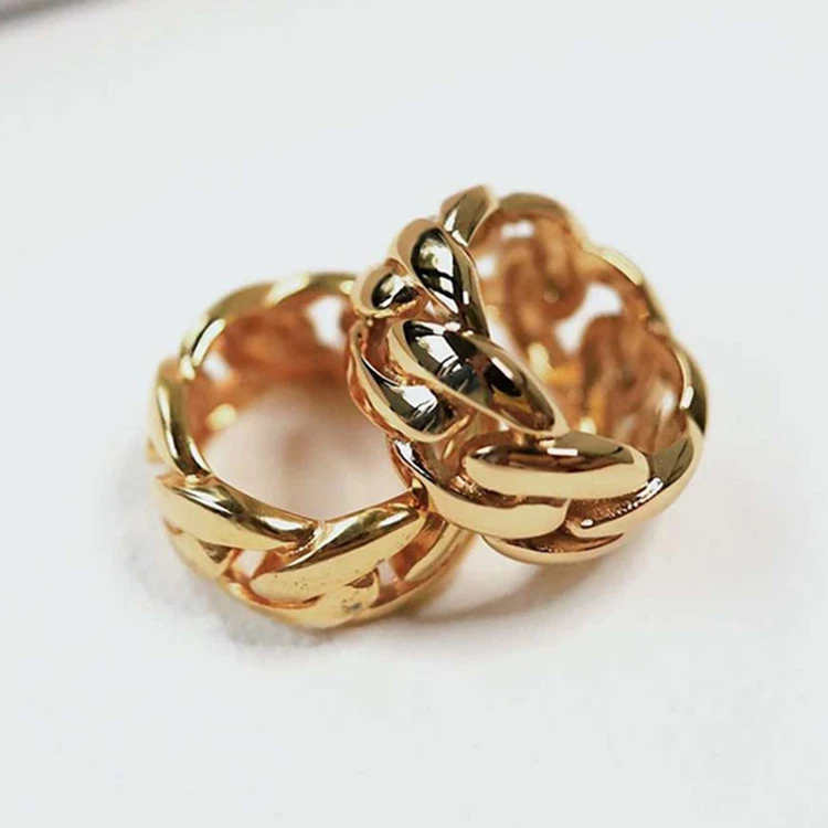 

Men's Women's Fashion Finger Jewelry 18K Gold Plated Stainless Steel Thick Curb Cuban Link Chain Ring, Gold, silver, rose gold, black
