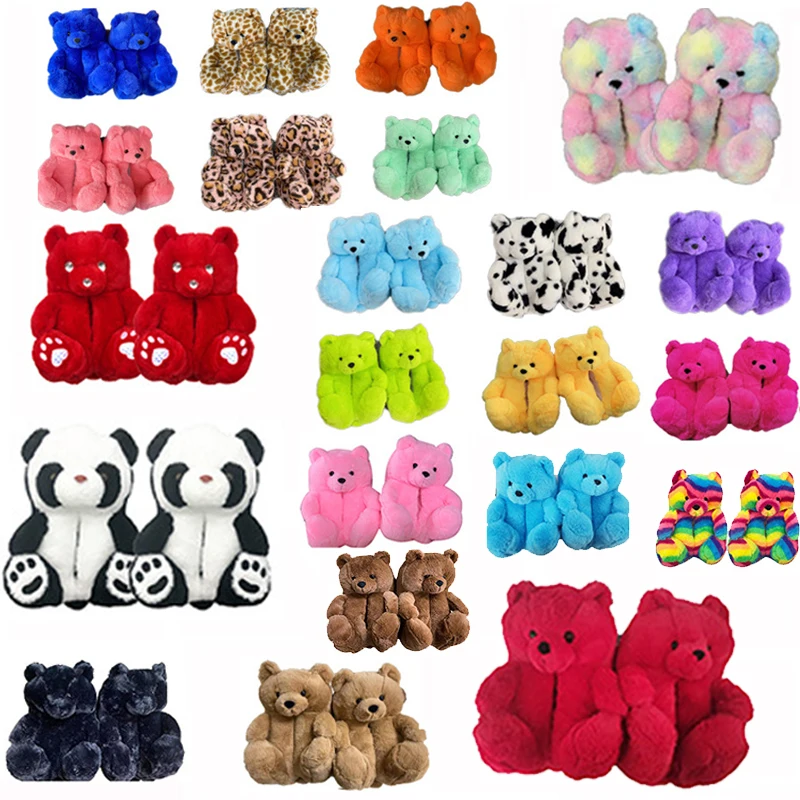 

Winter Home Shoe Stylish Plush Slides All Inclusive Warm Cute Bear Slippers Fluffy