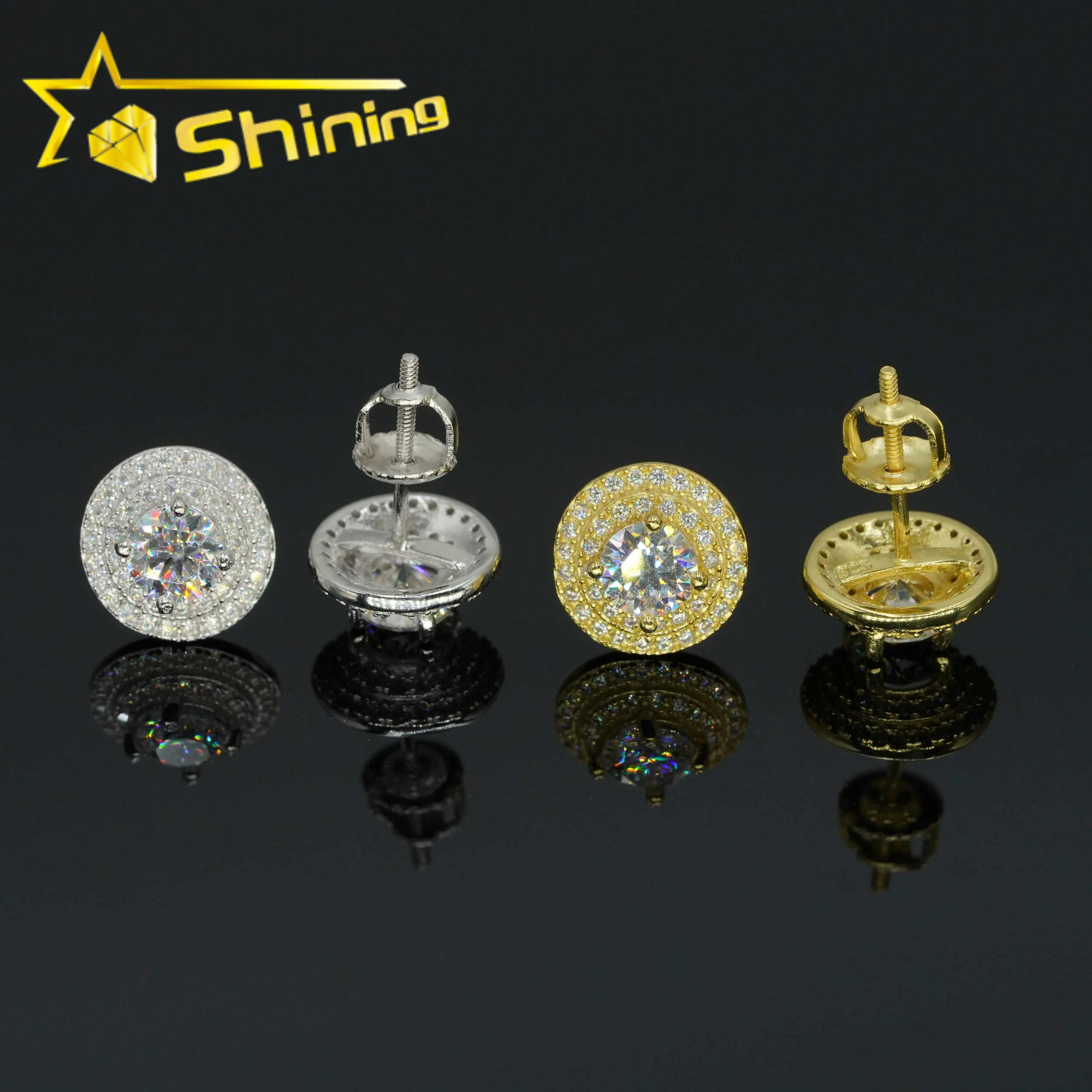 

Bling diamond jewelry real gold plated big gemstone earrings 925 silver moissanite ear stud screw back bling earrings