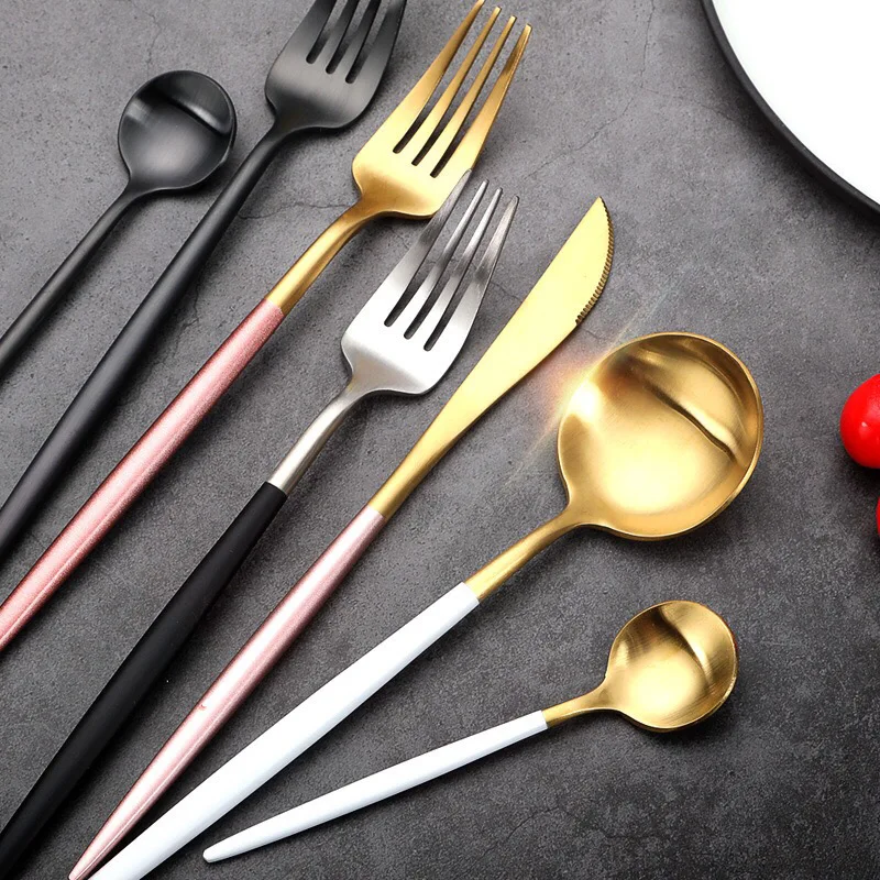 

Brass Black and Gold Cutlery Dinner Set Luxury Stainless Steel Cutipol Wedding Flatware Set Matte, Black gold