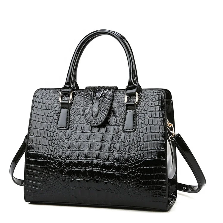

natural cowhide leather solid color handbag luxury with crocodile pattern for woman