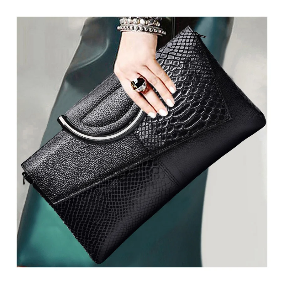 

Wholesale 2022 Crocodile Pattern Cow Leather clutch evening bags for woman, Black