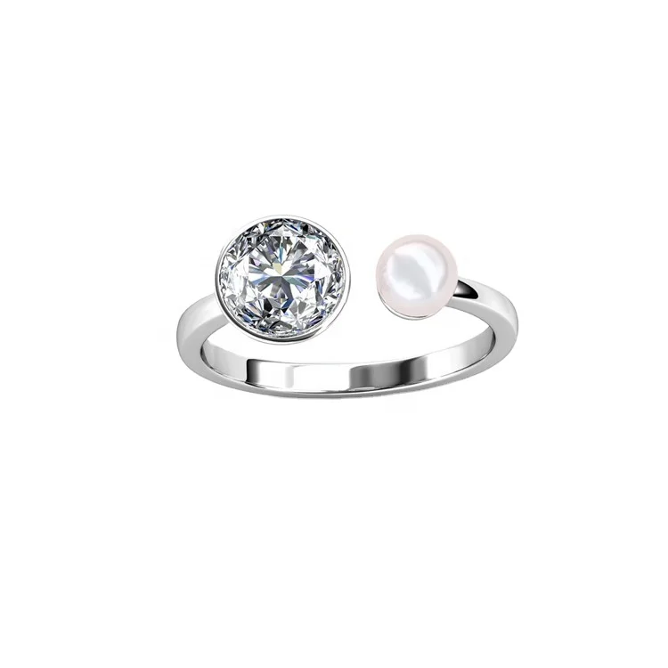 

Sterling Silver 925 Premium Austrian Crystal Jewelry Fashion New Creative Open Ring with Crystal and Pearl Destiny Jewellery, 18k white gold plated