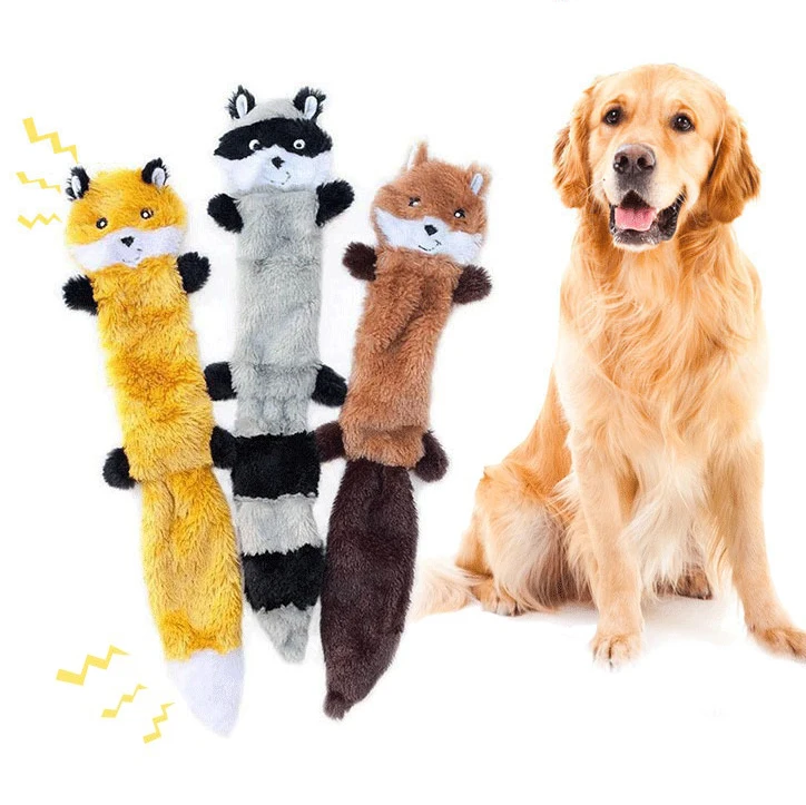 

Amazon Hot Sale No Stuffing Squeaky Plush Dog Toy for Pet Fox Raccoon and Squirrel, As picture