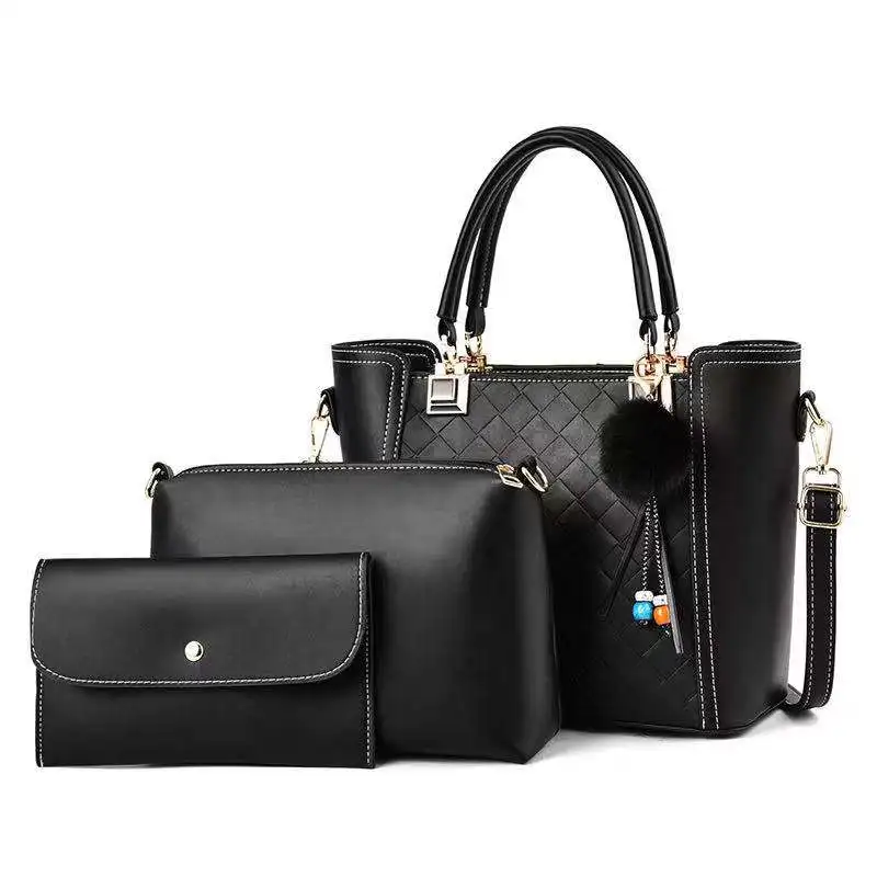 

DL190 20 Fashion 3 pcs Handbag set pure color women purses and handbags trendy travel bags handbags, Black....